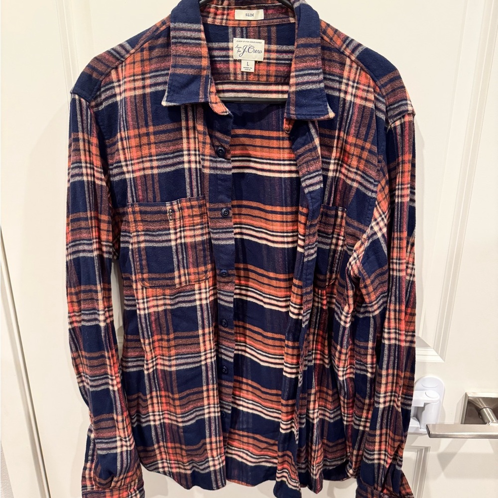 J. Crew Men's Plaid Shirt - Navy and Red